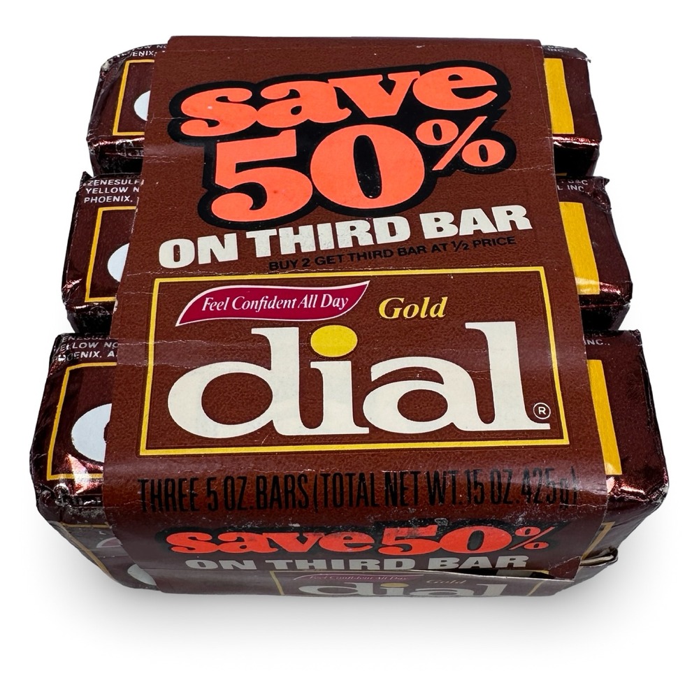 Vintage 80s Dial Gold Deodorant Soap 3 Pack 5oz Bars New Old Stock Made in USA